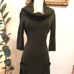 Olive Green Cowl Neck 3 quarter Sleeves Knit Dress